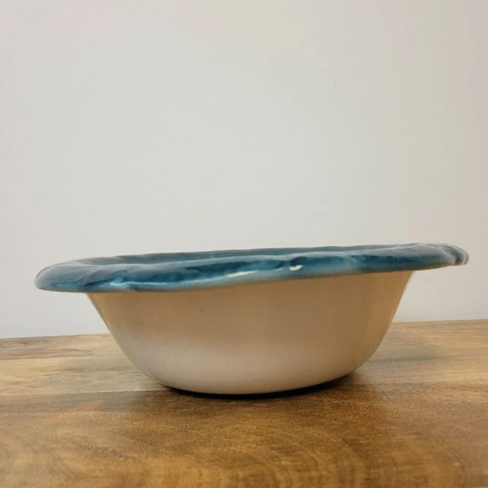 Handmade Ceramic Heavy Oval Ombre White And Deep Green Serving Bowl